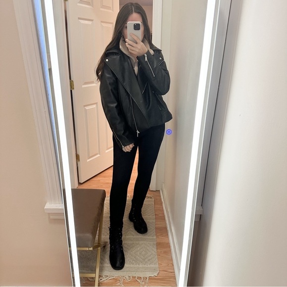 H&M Vegan Faux Leather Biker Moto Jacket black sz XXL - Picture 7 of 8